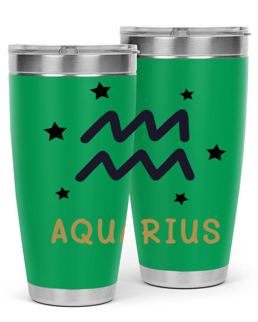 Aquarius 83# Zodiac Tumbler in stainless steel with a vibrant design, featuring a drink-thru lid and double wall insulation.