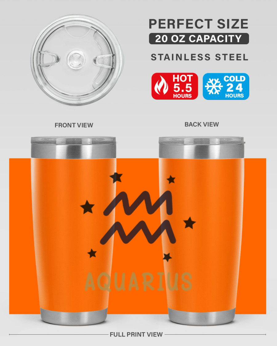 Aquarius 83# Zodiac Tumbler in stainless steel with a vibrant design, featuring a drink-thru lid and double wall insulation.