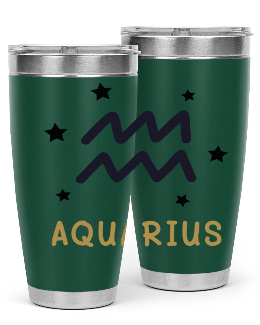 Aquarius 83# Zodiac Tumbler in stainless steel with a vibrant design, featuring a drink-thru lid and double wall insulation.