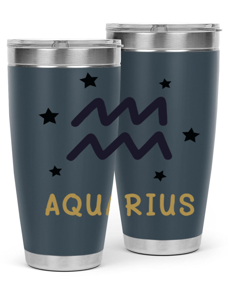 Aquarius 83# Zodiac Tumbler in stainless steel with a vibrant design, featuring a drink-thru lid and double wall insulation.
