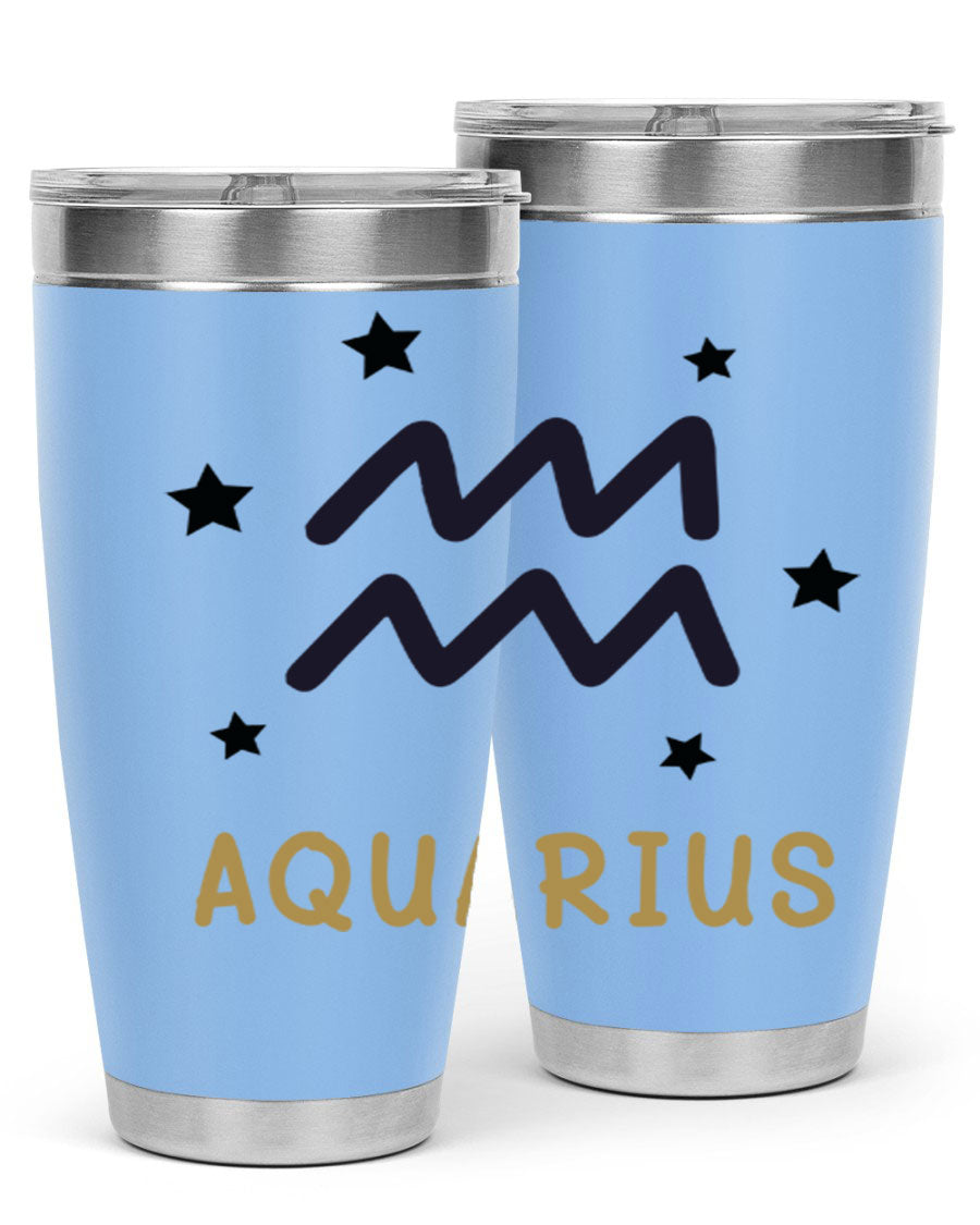 Aquarius 83# Zodiac Tumbler in stainless steel with a vibrant design, featuring a drink-thru lid and double wall insulation.