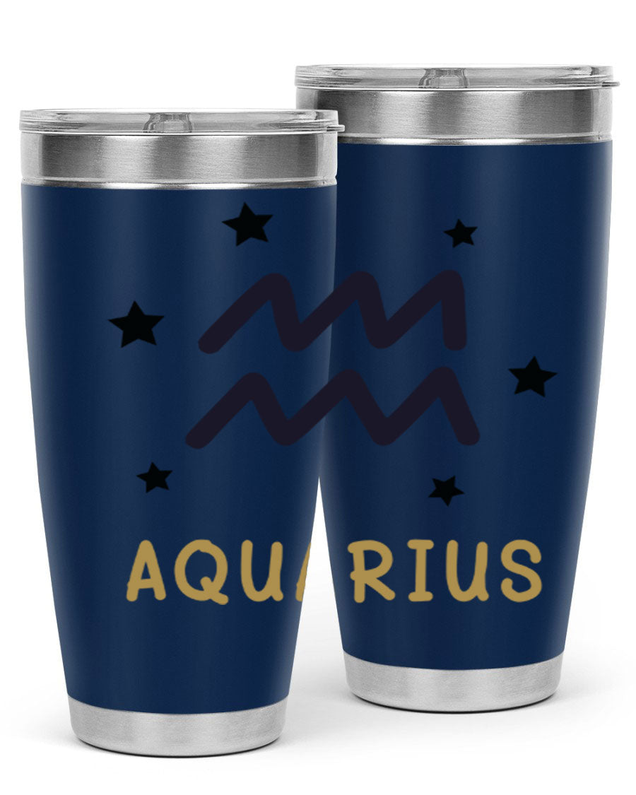 Aquarius 83# Zodiac Tumbler in stainless steel with a vibrant design, featuring a drink-thru lid and double wall insulation.