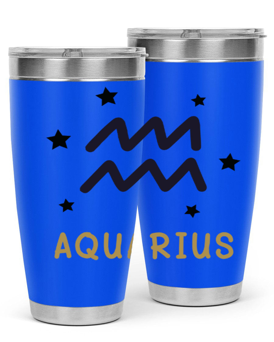 Aquarius 83# Zodiac Tumbler in stainless steel with a vibrant design, featuring a drink-thru lid and double wall insulation.