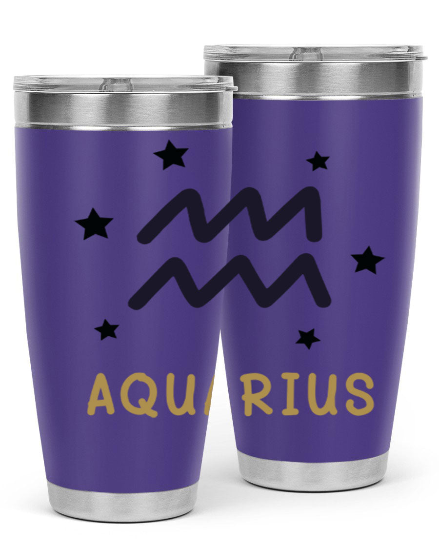 Aquarius 83# Zodiac Tumbler in stainless steel with a vibrant design, featuring a drink-thru lid and double wall insulation.