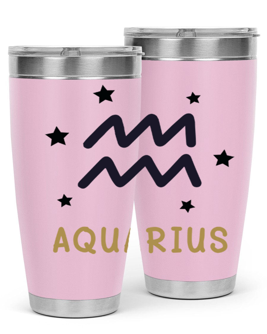 Aquarius 83# Zodiac Tumbler in stainless steel with a vibrant design, featuring a drink-thru lid and double wall insulation.