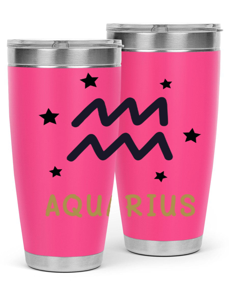 Aquarius 83# Zodiac Tumbler in stainless steel with a vibrant design, featuring a drink-thru lid and double wall insulation.