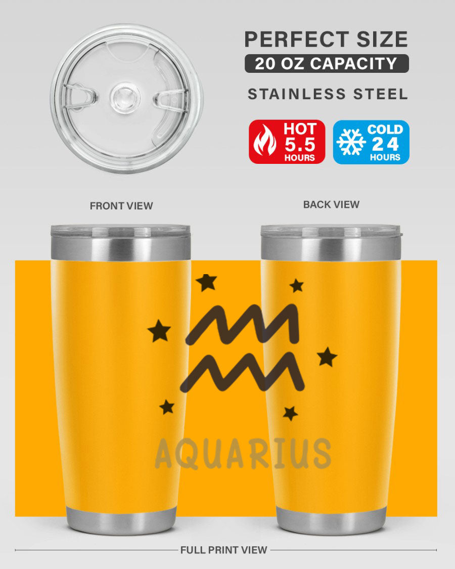 Aquarius 83# Zodiac Tumbler in stainless steel with a vibrant design, featuring a drink-thru lid and double wall insulation.
