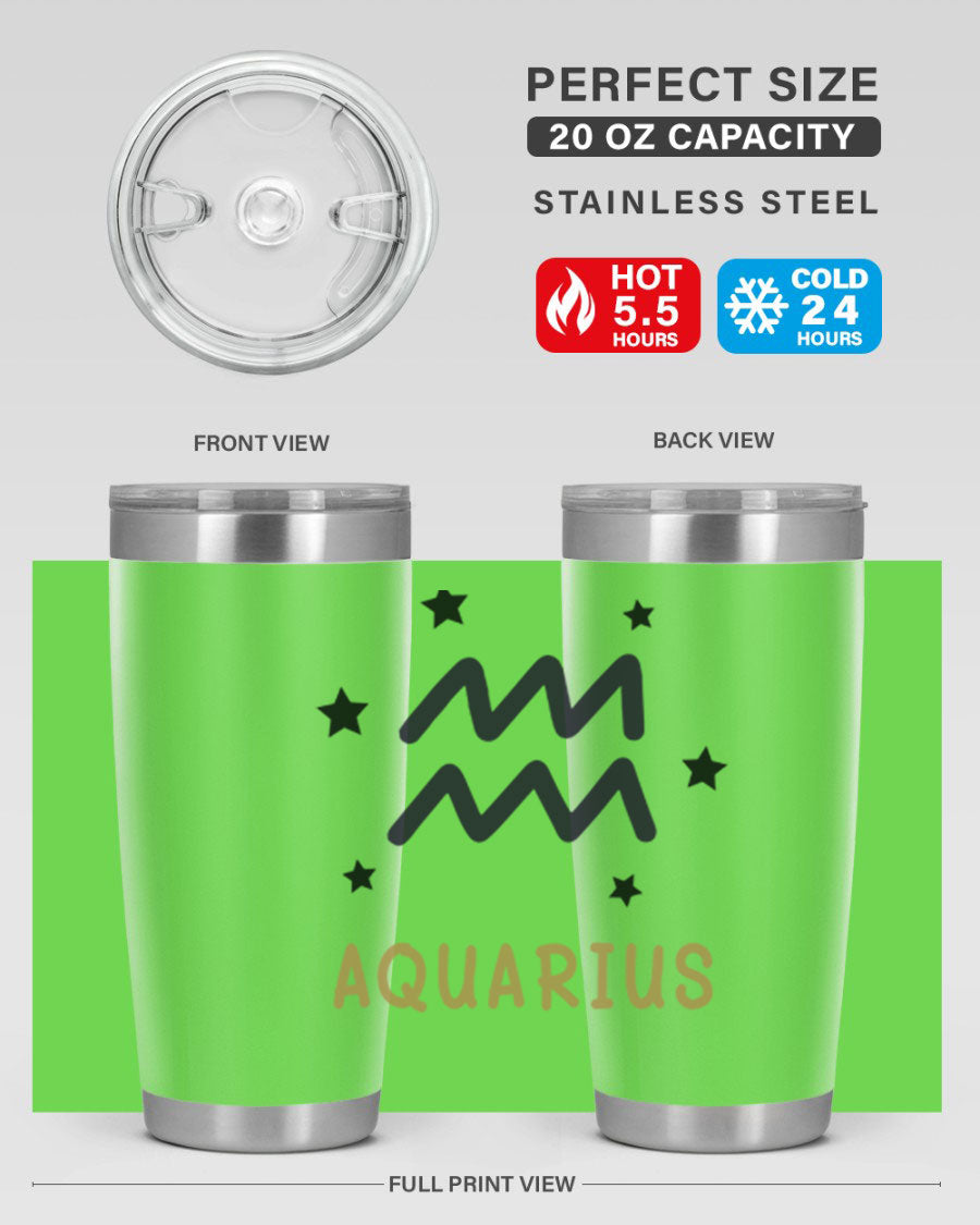 Aquarius 83# Zodiac Tumbler in stainless steel with a vibrant design, featuring a drink-thru lid and double wall insulation.