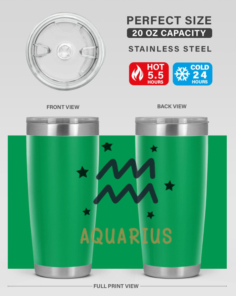 Aquarius 83# Zodiac Tumbler in stainless steel with a vibrant design, featuring a drink-thru lid and double wall insulation.