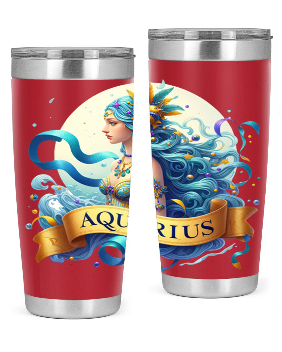 Aquarius 84# Zodiac Tumbler in stainless steel with a vibrant zodiac design, perfect for hot and cold beverages.