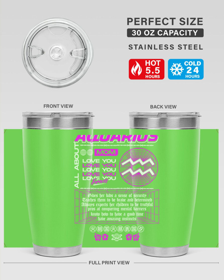 Aquarius 86# Zodiac Tumbler in stainless steel with a sleek design, perfect for hot and cold beverages.