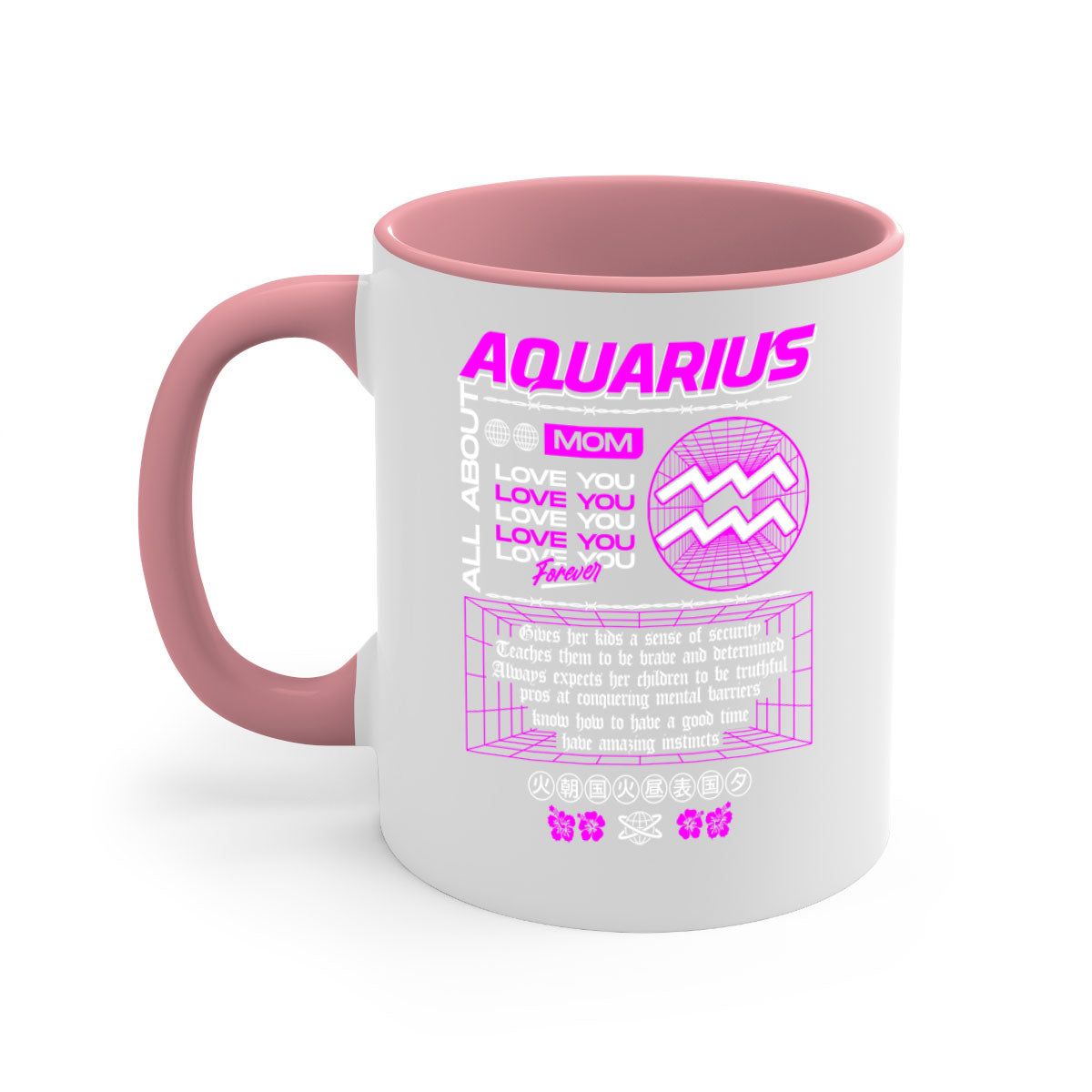Aquarius 86# Zodiac Mug with colored handle and glossy finish, available in multiple colors and sizes.