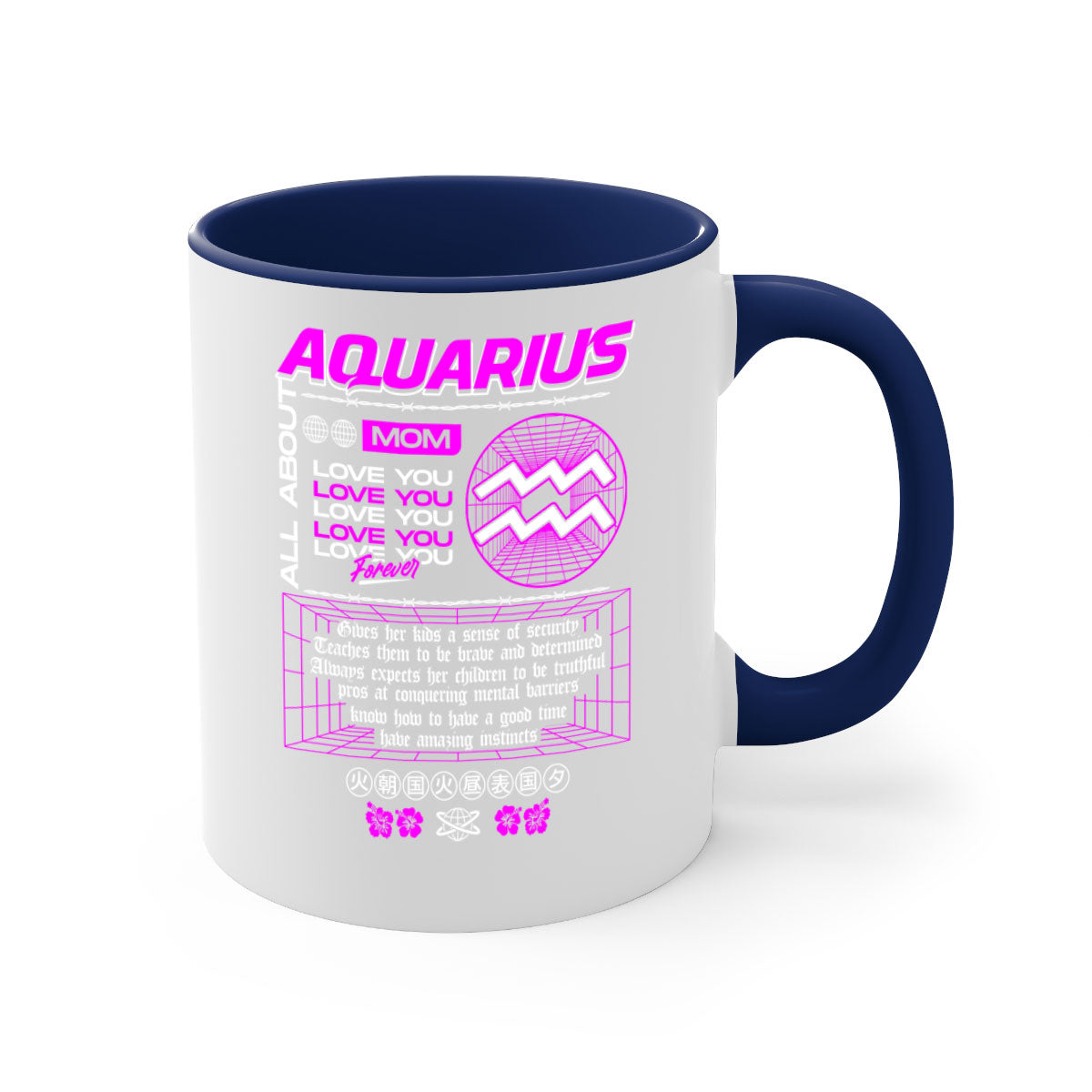 Aquarius 86# Zodiac Mug with colored handle and glossy finish, available in multiple colors and sizes.