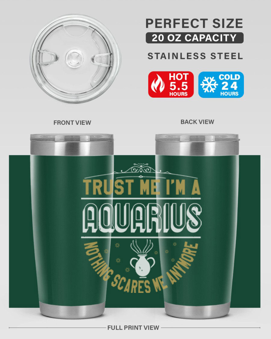 Aquarius 87# Zodiac Tumbler in stainless steel with a sleek design, perfect for hot and cold beverages.