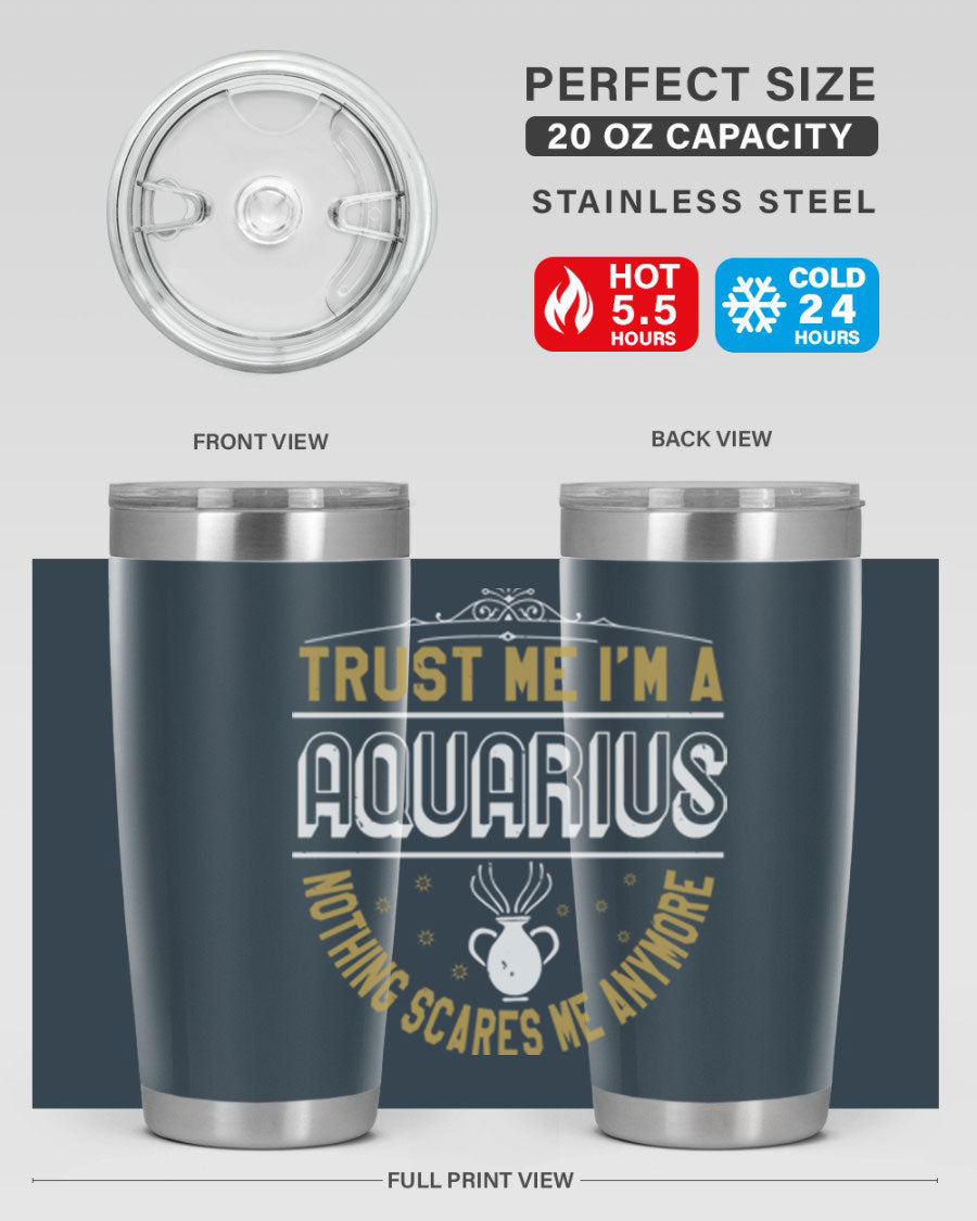 Aquarius 87# Zodiac Tumbler in stainless steel with a sleek design, perfect for hot and cold beverages.