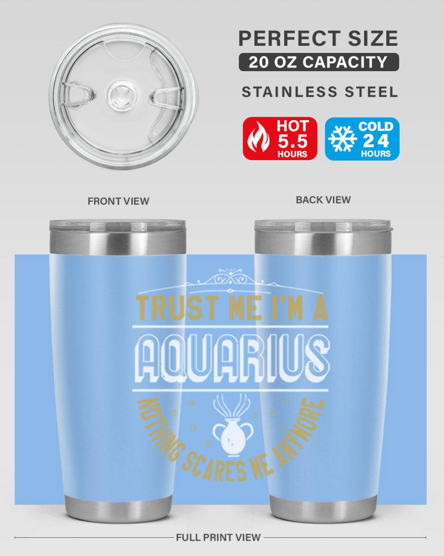 Aquarius 87# Zodiac Tumbler in stainless steel with a sleek design, perfect for hot and cold beverages.