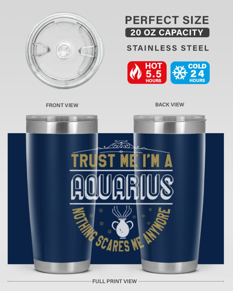 Aquarius 87# Zodiac Tumbler in stainless steel with a sleek design, perfect for hot and cold beverages.