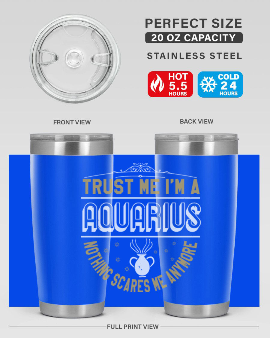Aquarius 87# Zodiac Tumbler in stainless steel with a sleek design, perfect for hot and cold beverages.