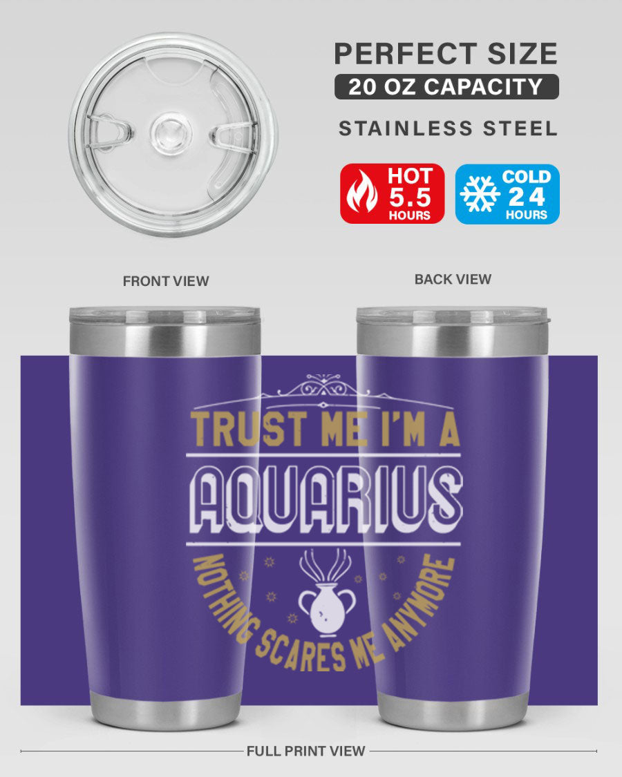 Aquarius 87# Zodiac Tumbler in stainless steel with a sleek design, perfect for hot and cold beverages.