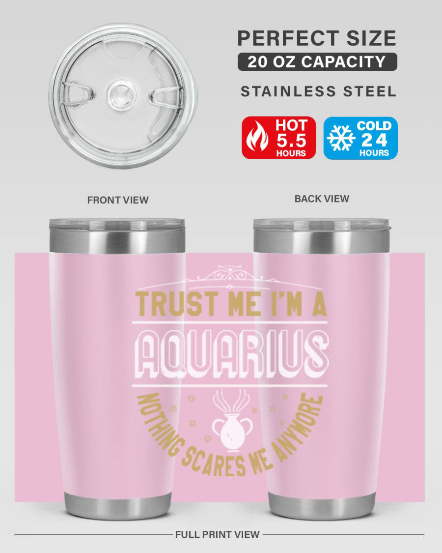 Aquarius 87# Zodiac Tumbler in stainless steel with a sleek design, perfect for hot and cold beverages.