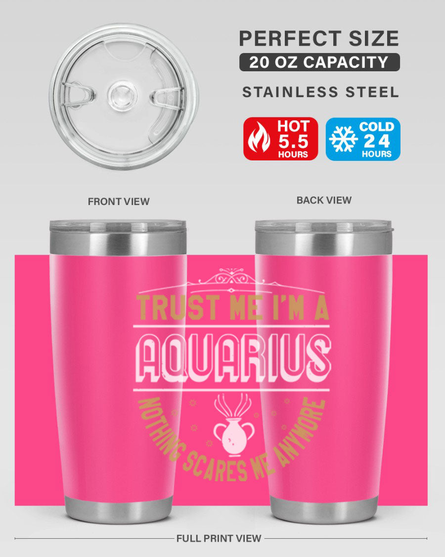 Aquarius 87# Zodiac Tumbler in stainless steel with a sleek design, perfect for hot and cold beverages.