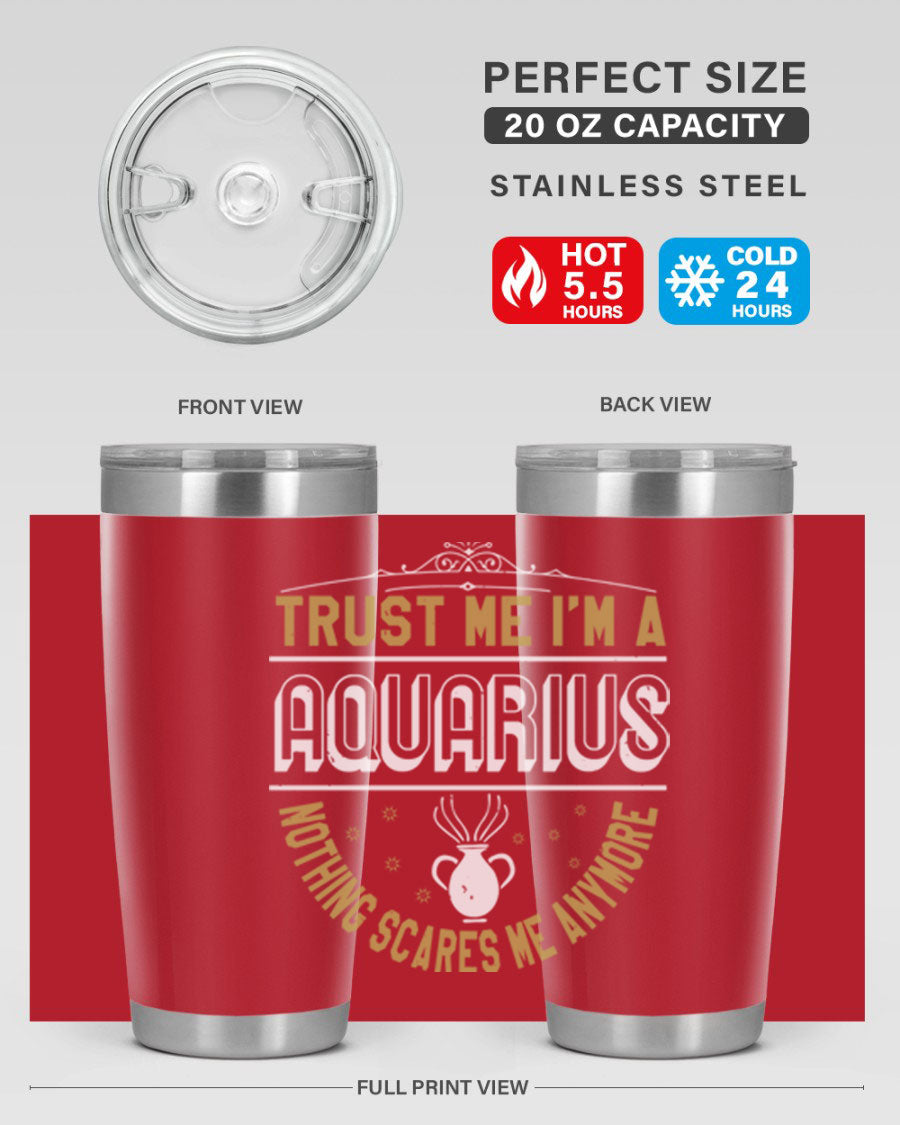 Aquarius 87# Zodiac Tumbler in stainless steel with a sleek design, perfect for hot and cold beverages.