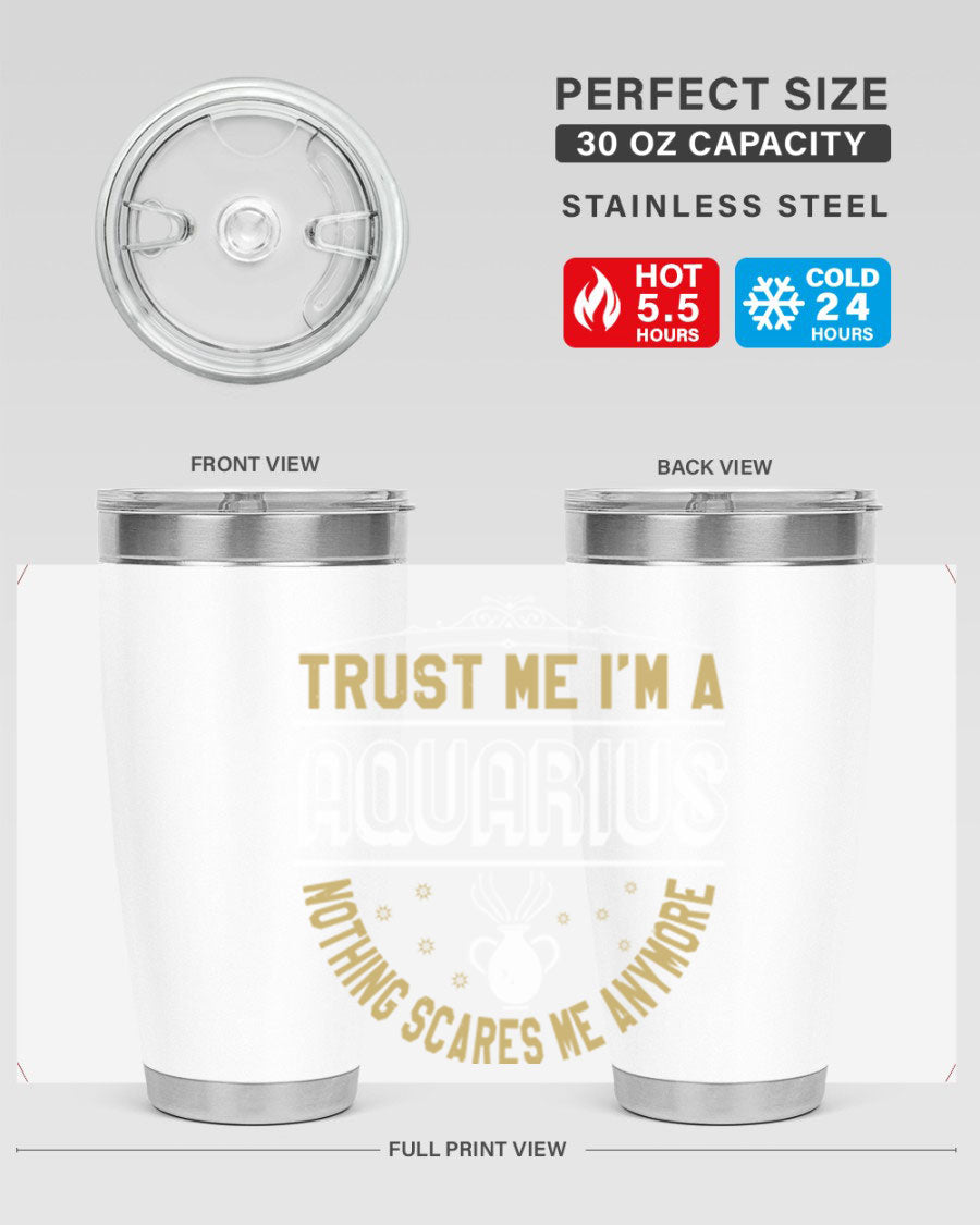 Aquarius 87# Zodiac Tumbler in stainless steel with a sleek design, perfect for hot and cold beverages.