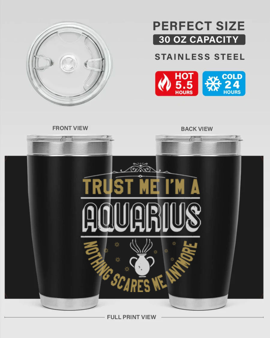 Aquarius 87# Zodiac Tumbler in stainless steel with a sleek design, perfect for hot and cold beverages.