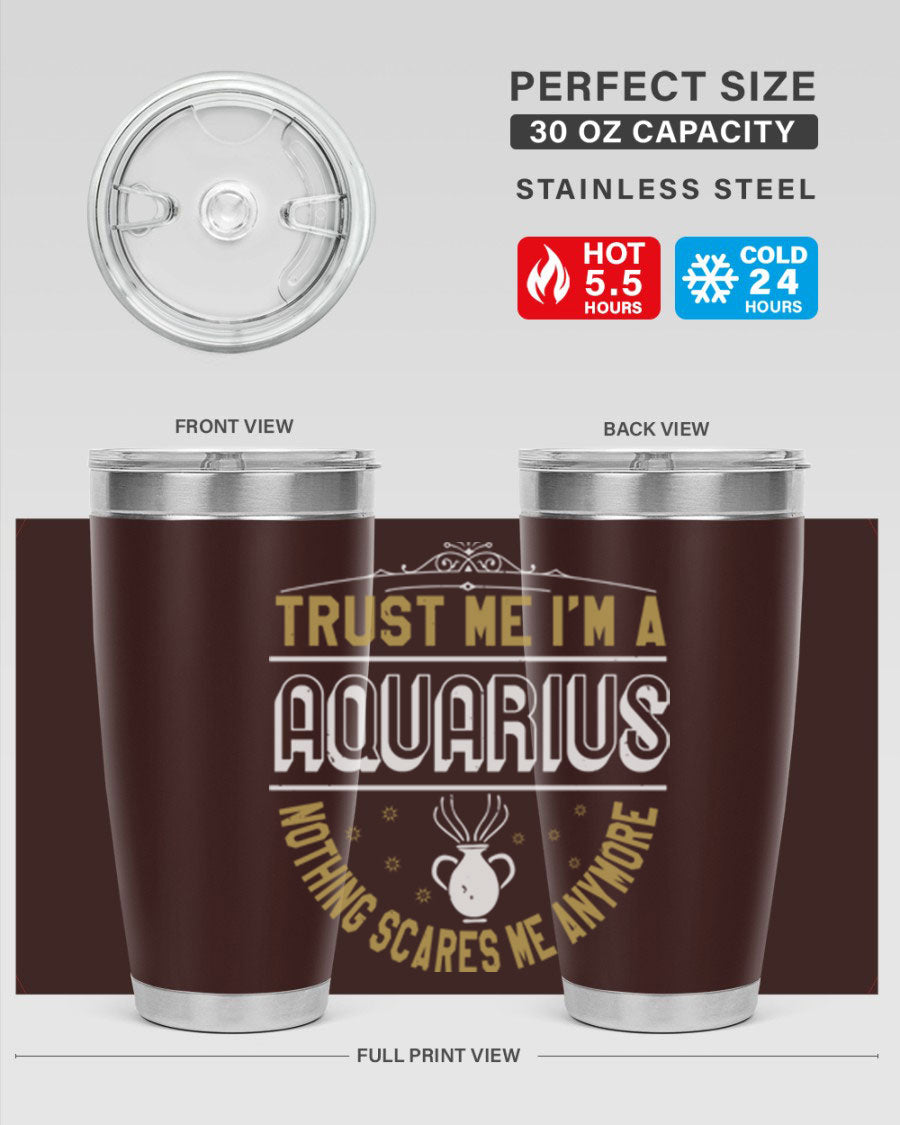 Aquarius 87# Zodiac Tumbler in stainless steel with a sleek design, perfect for hot and cold beverages.