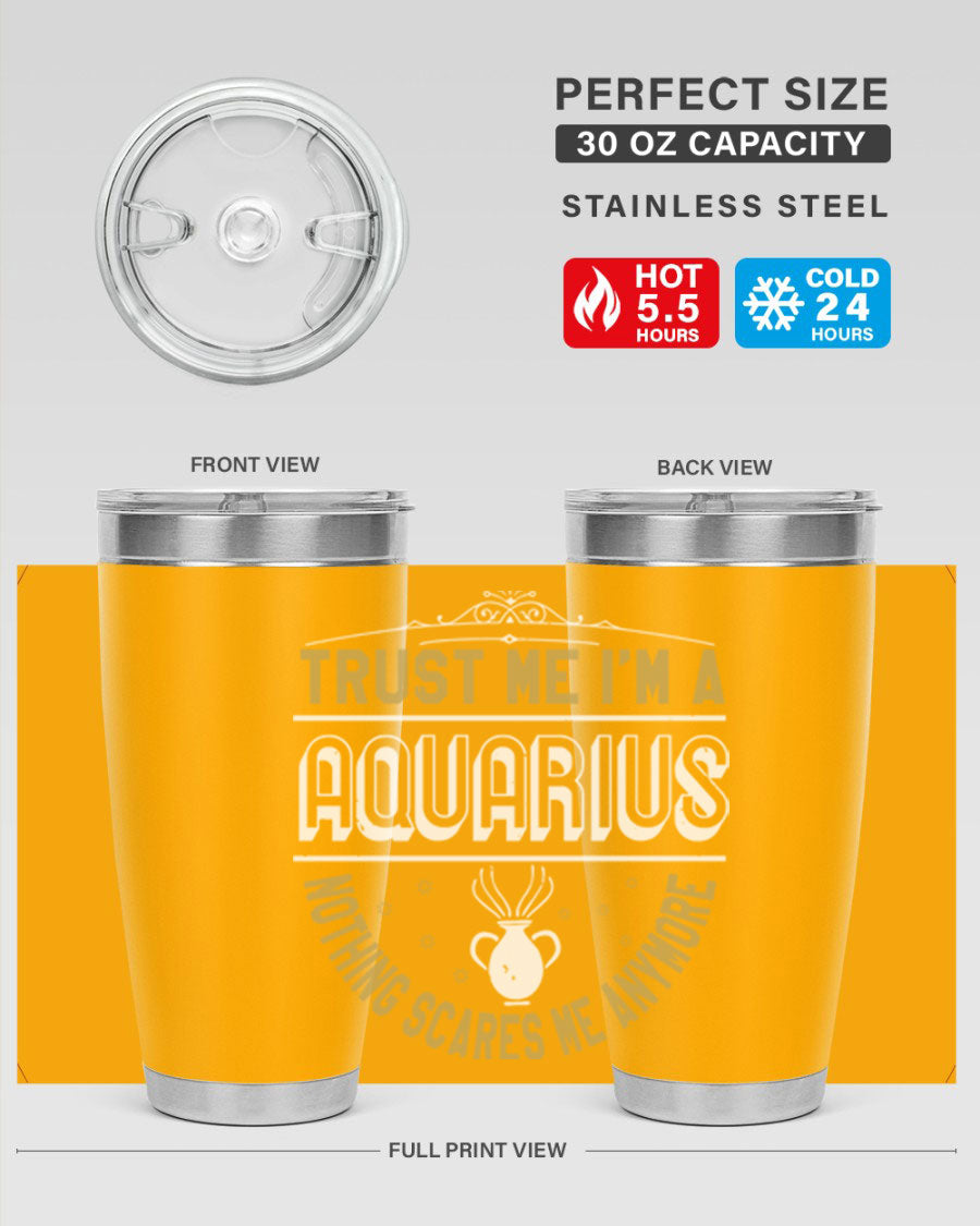 Aquarius 87# Zodiac Tumbler in stainless steel with a sleek design, perfect for hot and cold beverages.