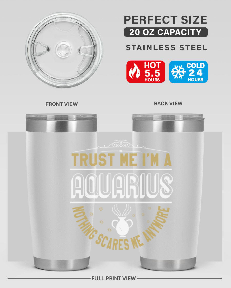 Aquarius 87# Zodiac Tumbler in stainless steel with a sleek design, perfect for hot and cold beverages.
