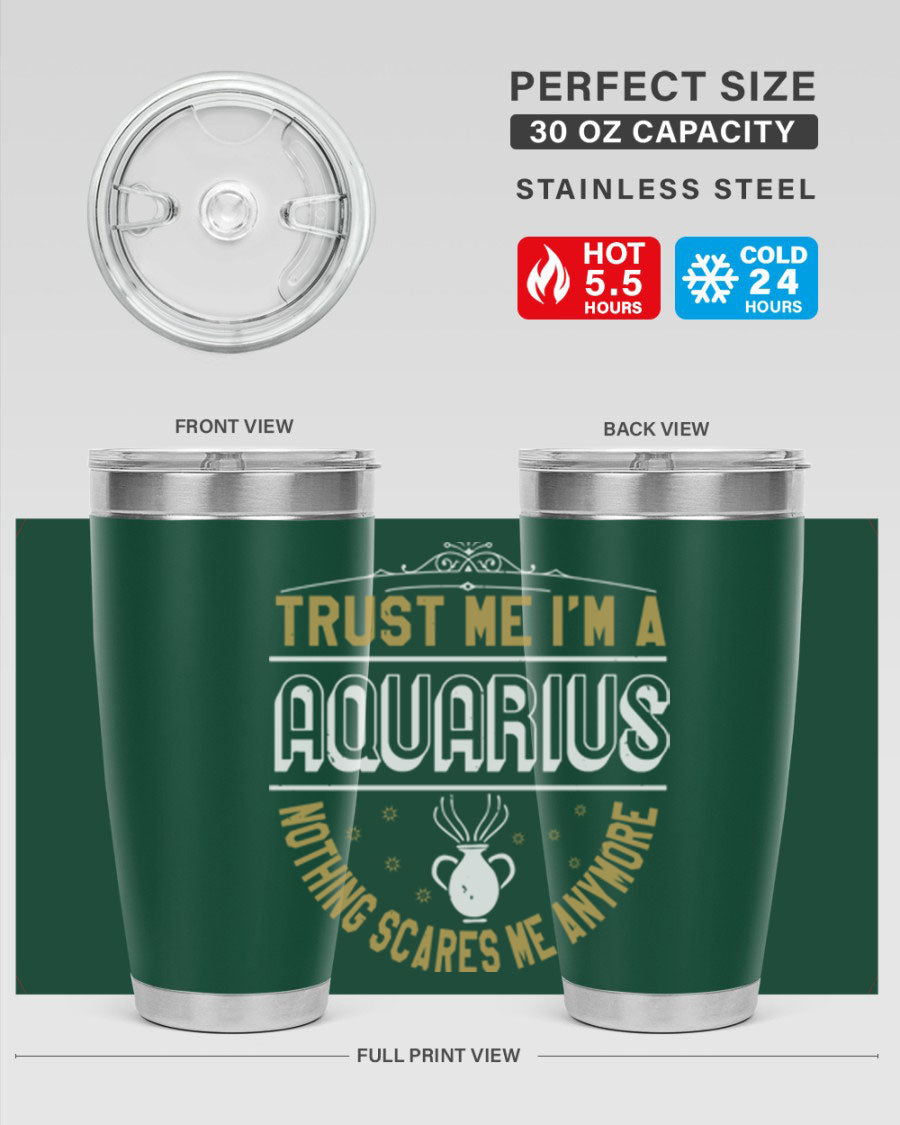 Aquarius 87# Zodiac Tumbler in stainless steel with a sleek design, perfect for hot and cold beverages.