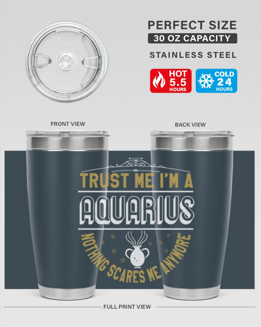Aquarius 87# Zodiac Tumbler in stainless steel with a sleek design, perfect for hot and cold beverages.