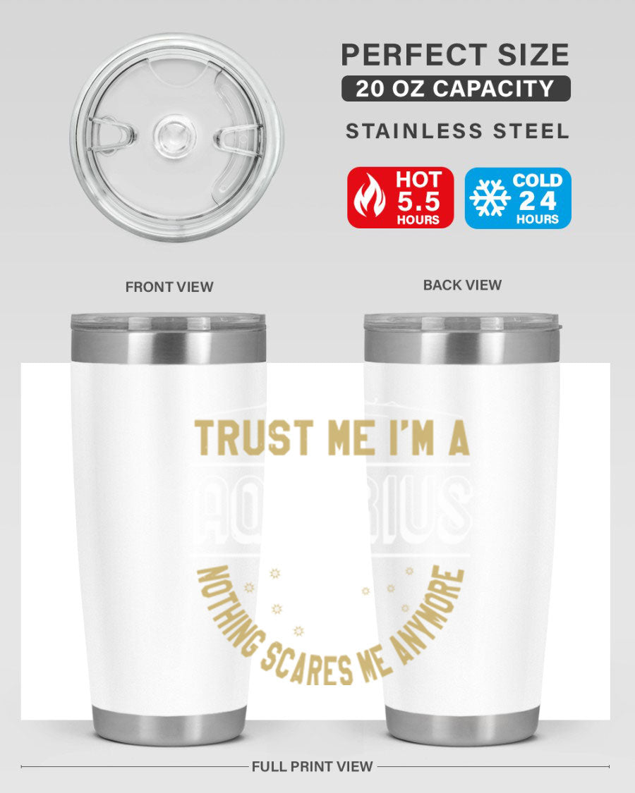 Aquarius 87# Zodiac Tumbler in stainless steel with a sleek design, perfect for hot and cold beverages.