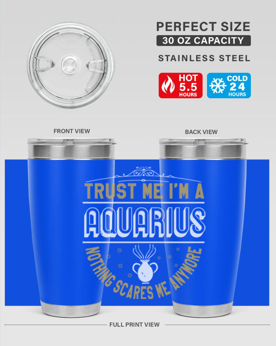 Aquarius 87# Zodiac Tumbler in stainless steel with a sleek design, perfect for hot and cold beverages.
