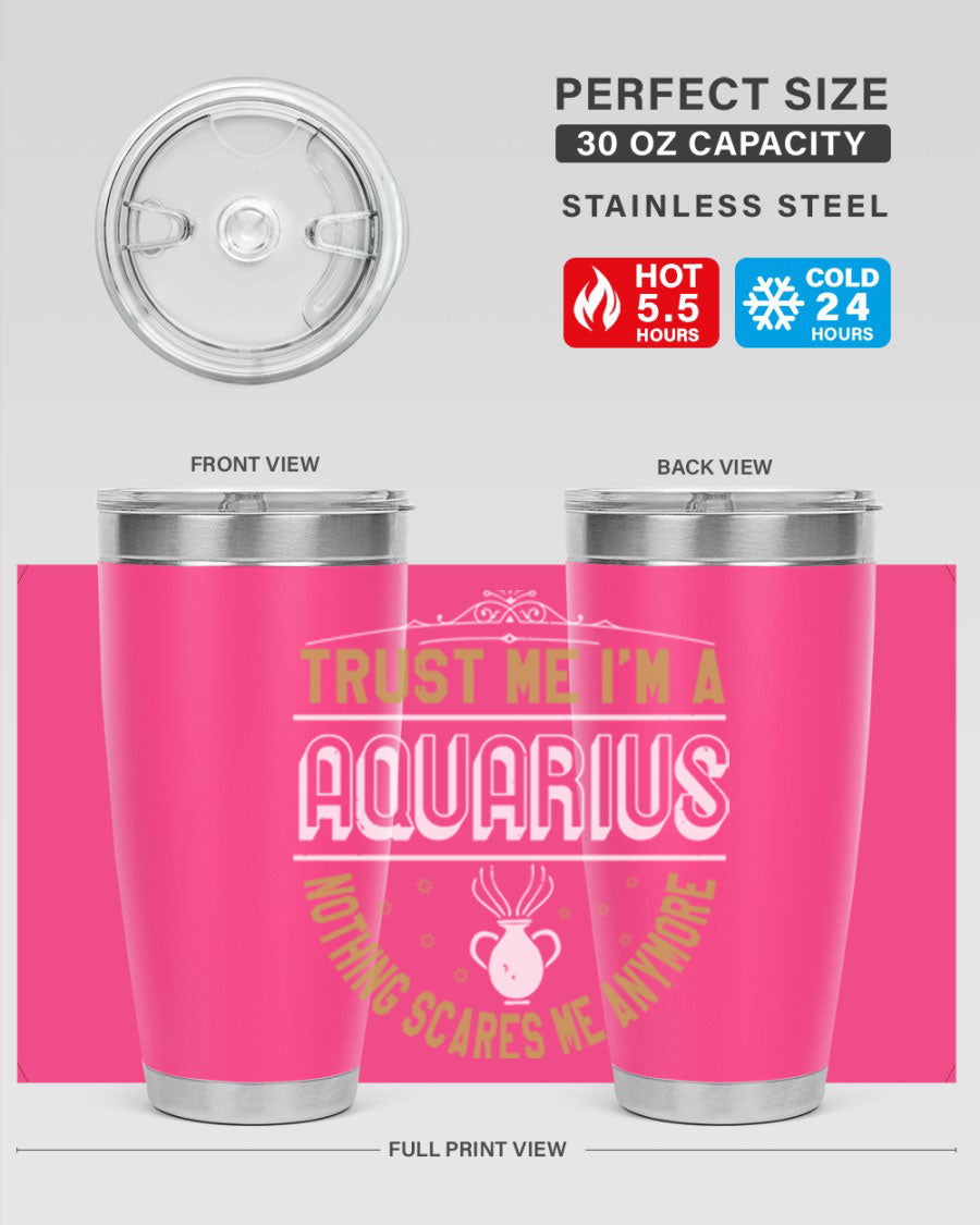 Aquarius 87# Zodiac Tumbler in stainless steel with a sleek design, perfect for hot and cold beverages.