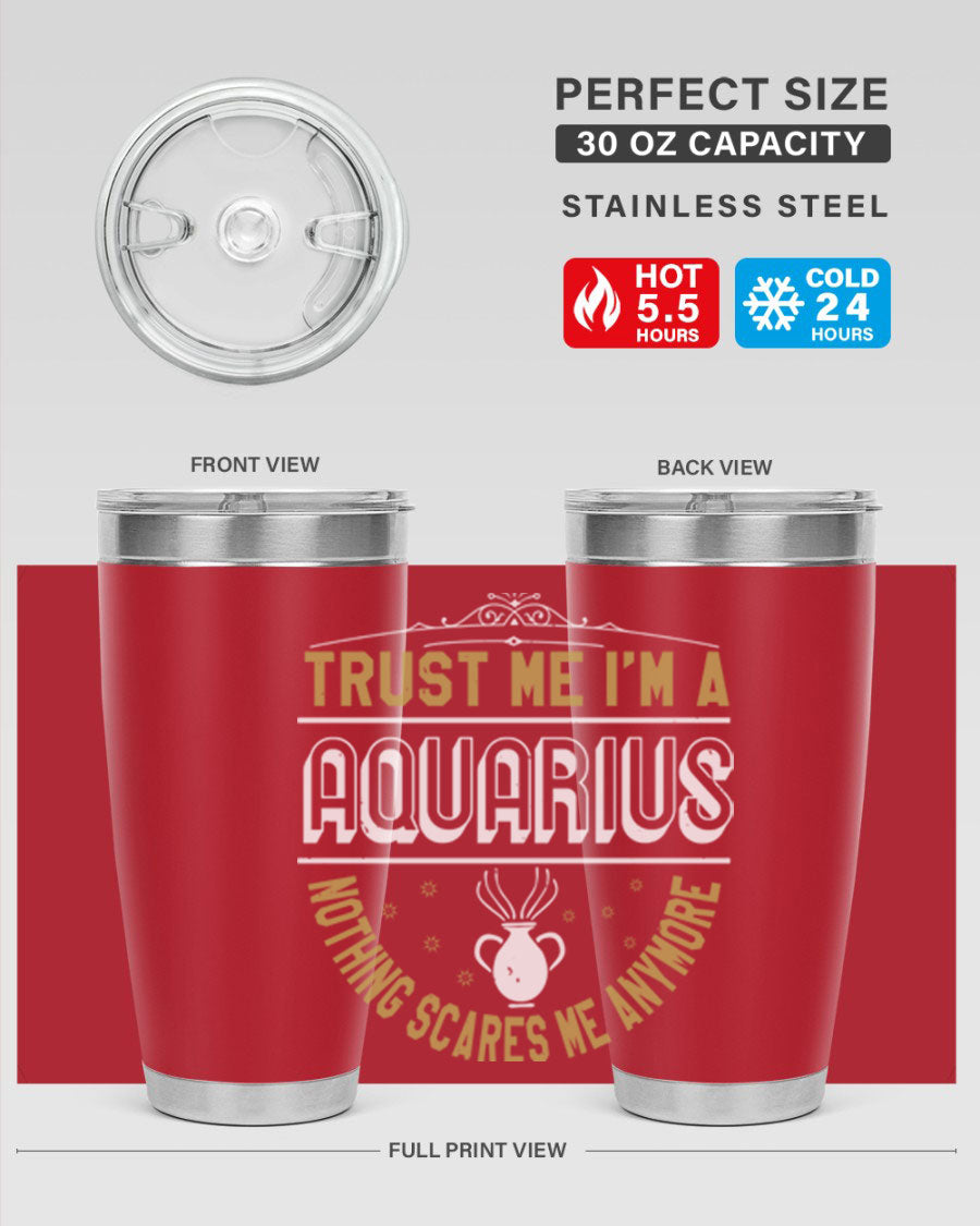 Aquarius 87# Zodiac Tumbler in stainless steel with a sleek design, perfect for hot and cold beverages.