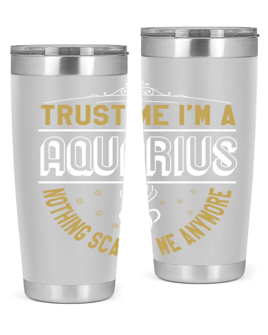 Aquarius 87# Zodiac Tumbler in stainless steel with a sleek design, perfect for hot and cold beverages.