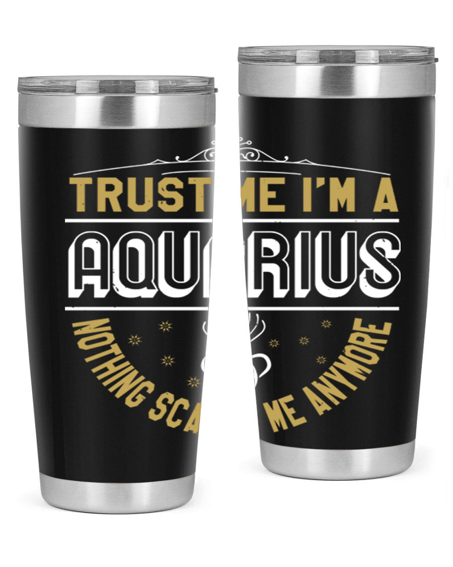 Aquarius 87# Zodiac Tumbler in stainless steel with a sleek design, perfect for hot and cold beverages.