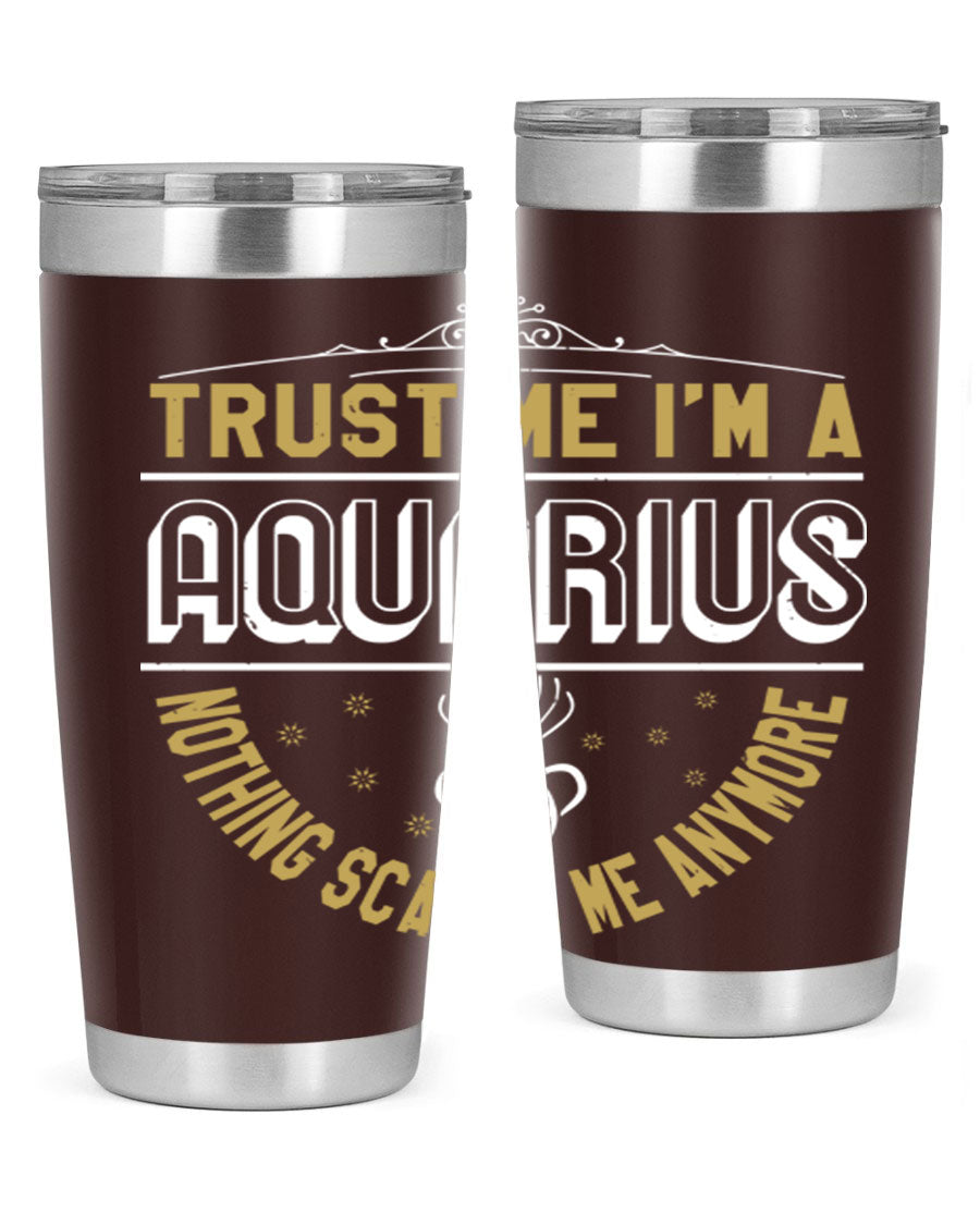 Aquarius 87# Zodiac Tumbler in stainless steel with a sleek design, perfect for hot and cold beverages.