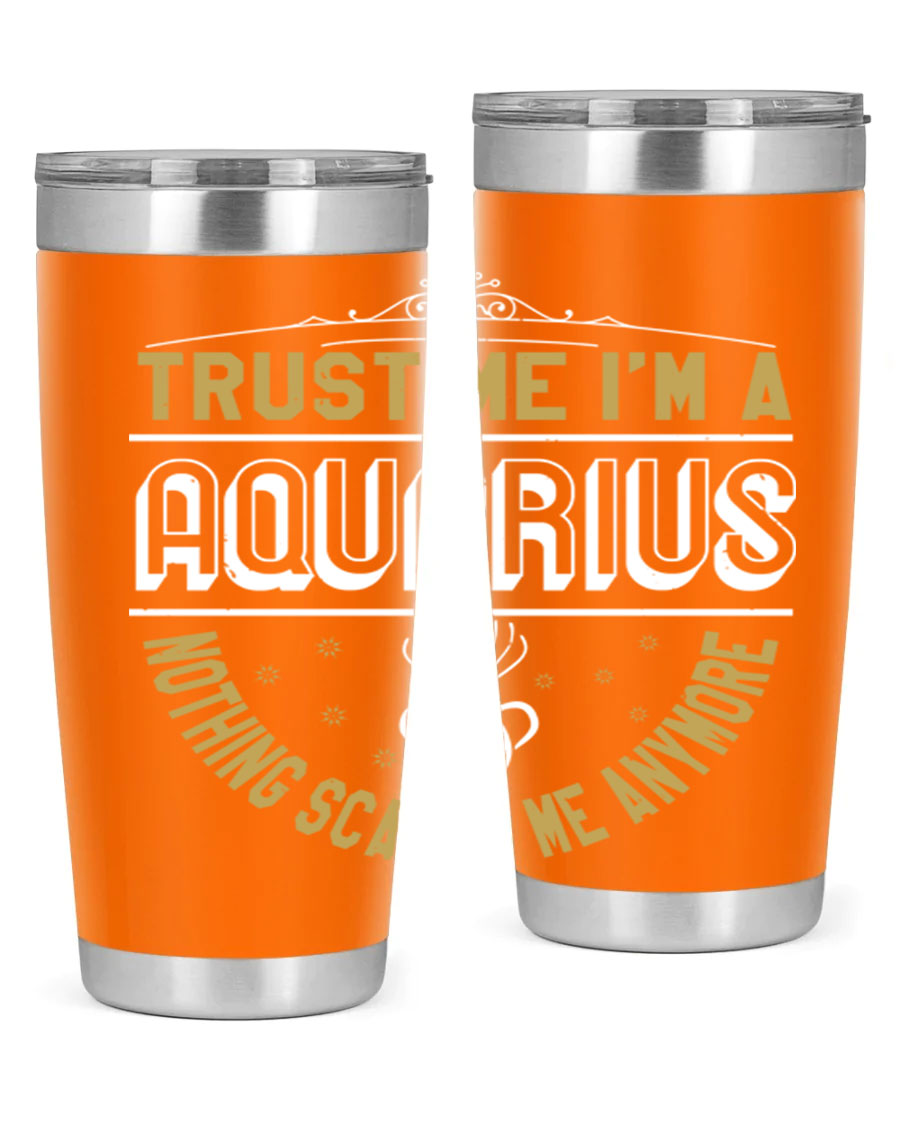 Aquarius 87# Zodiac Tumbler in stainless steel with a sleek design, perfect for hot and cold beverages.