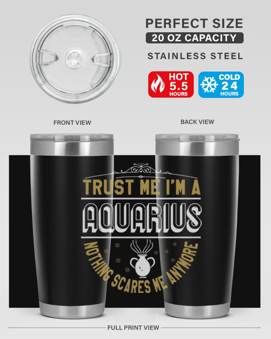 Aquarius 87# Zodiac Tumbler in stainless steel with a sleek design, perfect for hot and cold beverages.