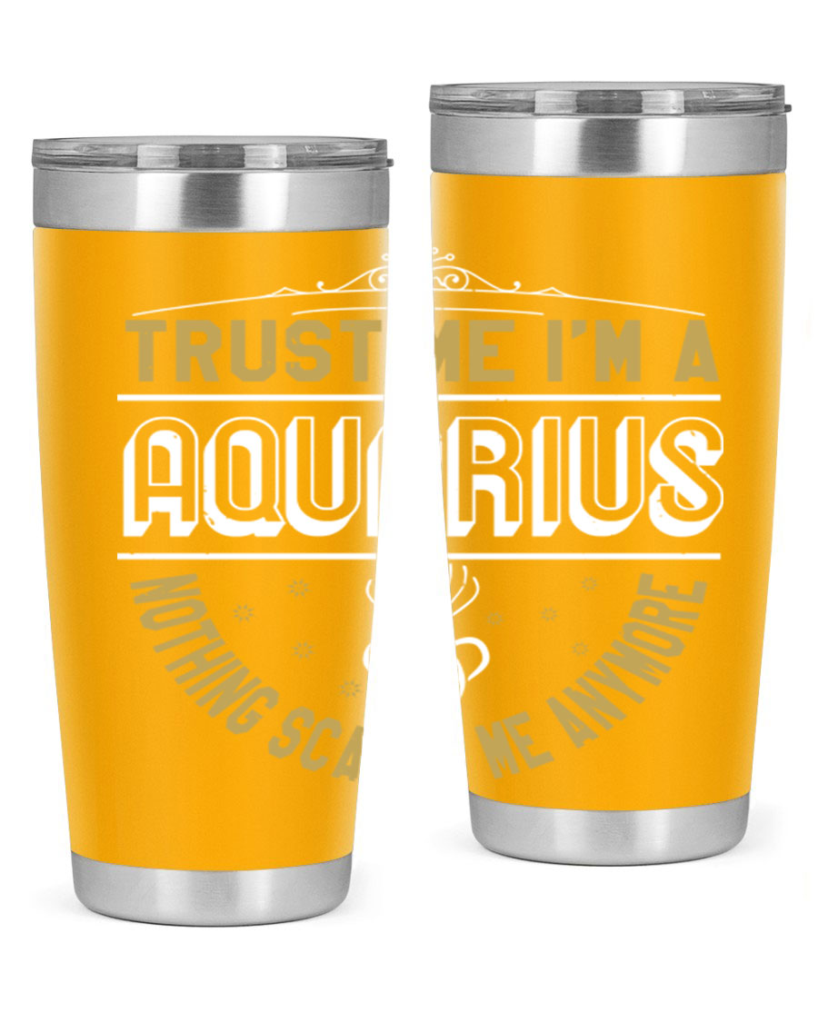 Aquarius 87# Zodiac Tumbler in stainless steel with a sleek design, perfect for hot and cold beverages.