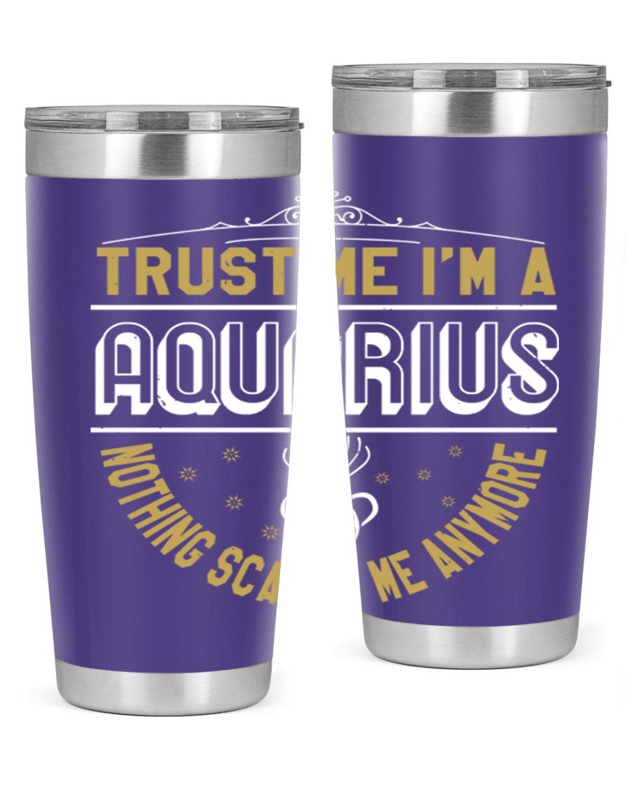 Aquarius 87# Zodiac Tumbler in stainless steel with a sleek design, perfect for hot and cold beverages.