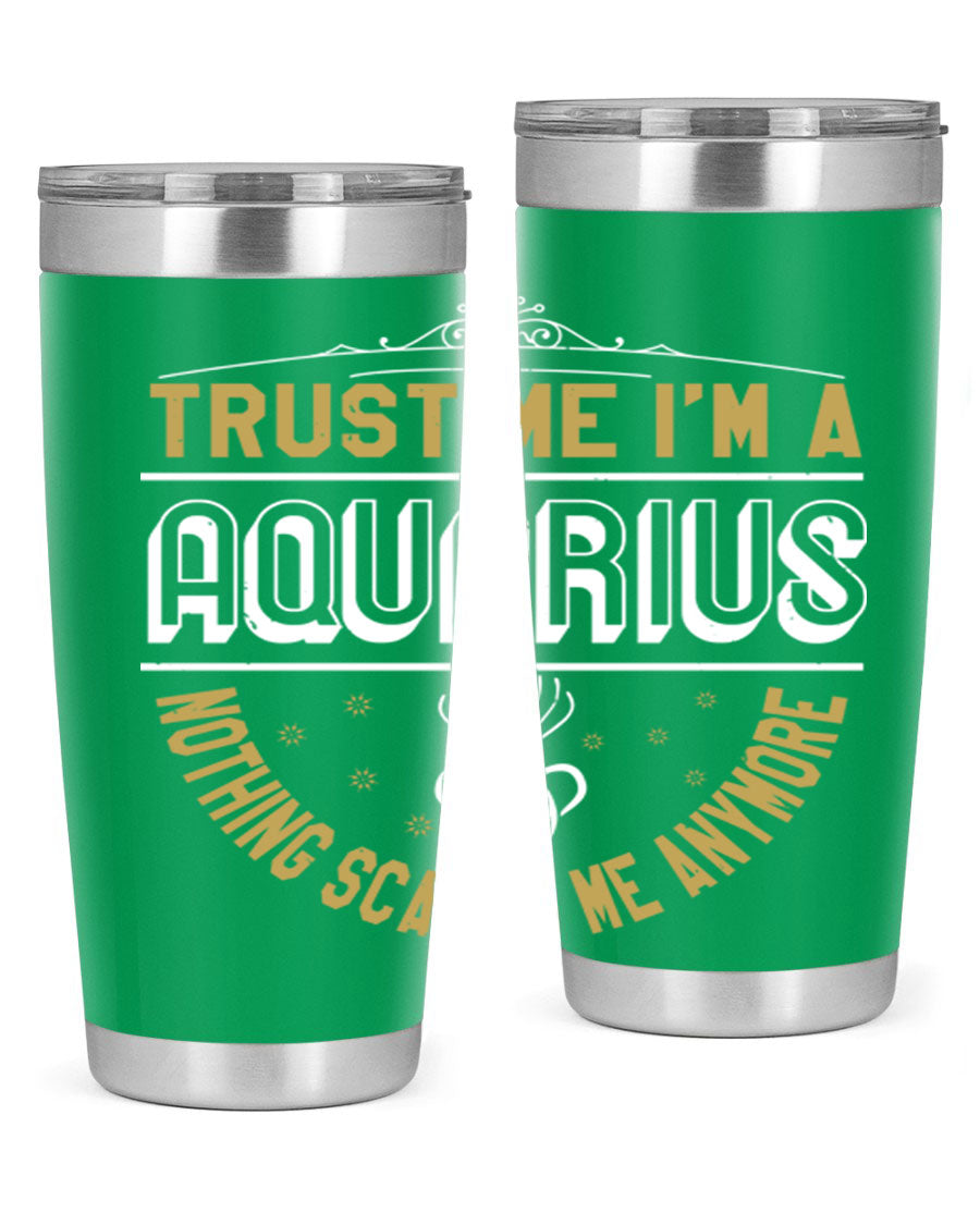 Aquarius 87# Zodiac Tumbler in stainless steel with a sleek design, perfect for hot and cold beverages.
