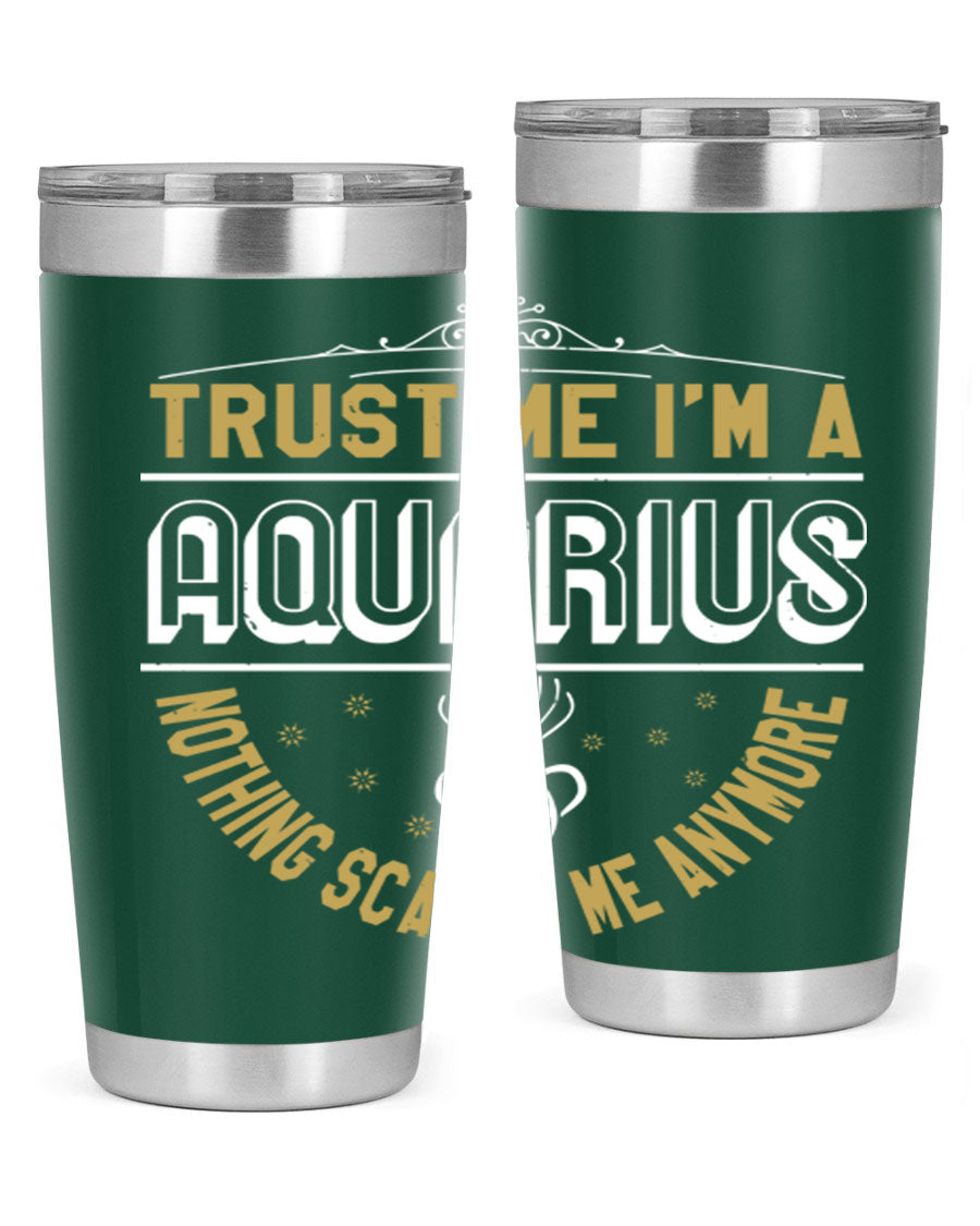 Aquarius 87# Zodiac Tumbler in stainless steel with a sleek design, perfect for hot and cold beverages.