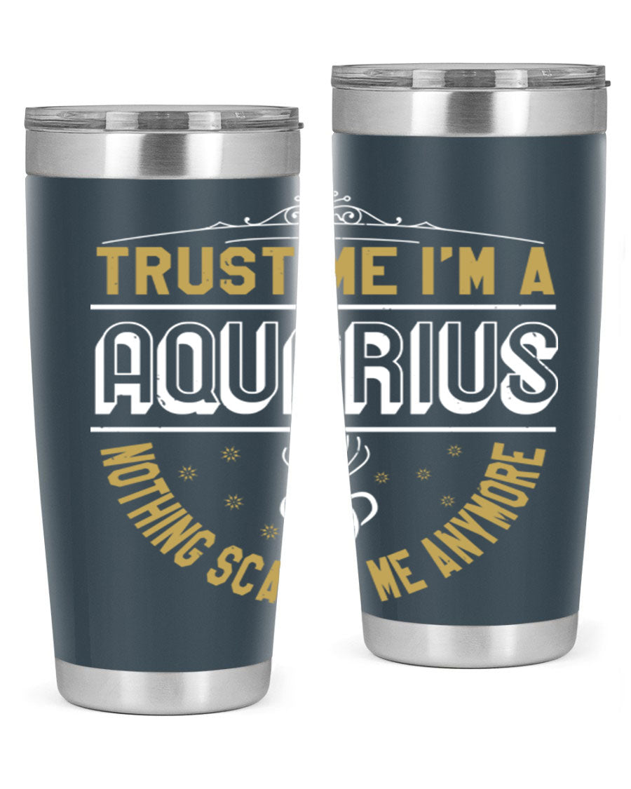 Aquarius 87# Zodiac Tumbler in stainless steel with a sleek design, perfect for hot and cold beverages.