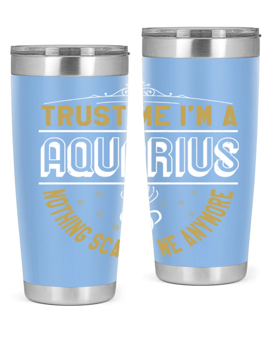 Aquarius 87# Zodiac Tumbler in stainless steel with a sleek design, perfect for hot and cold beverages.