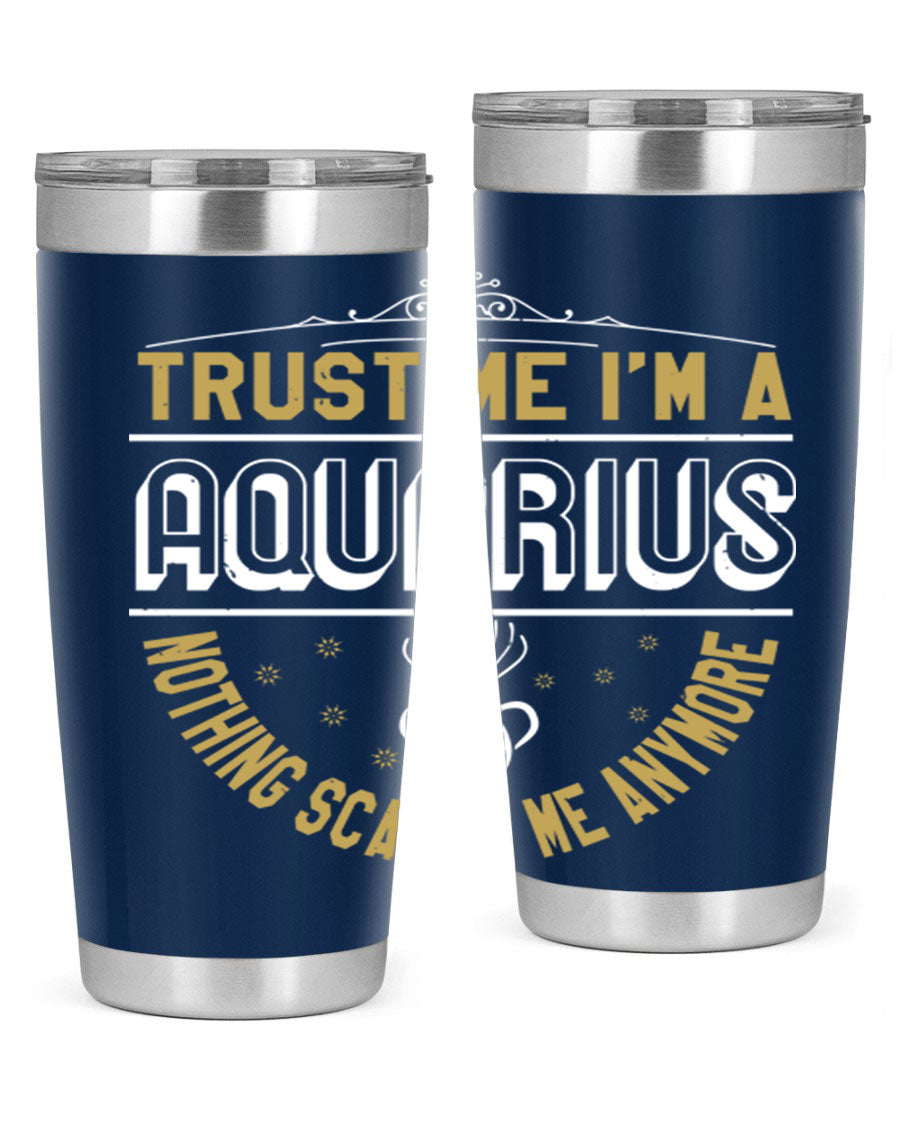 Aquarius 87# Zodiac Tumbler in stainless steel with a sleek design, perfect for hot and cold beverages.