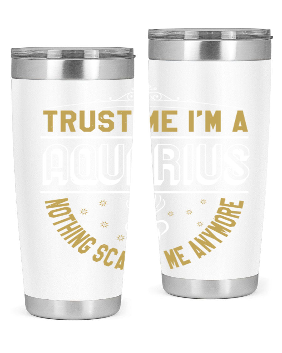 Aquarius 87# Zodiac Tumbler in stainless steel with a sleek design, perfect for hot and cold beverages.